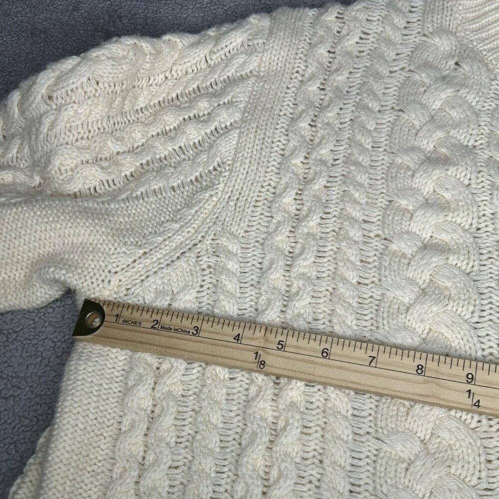 J Crew Sweater Womens XXL Cream Cable Knit Cardigan Ruffle Neck Gold Buttons - Picture 12 of 16